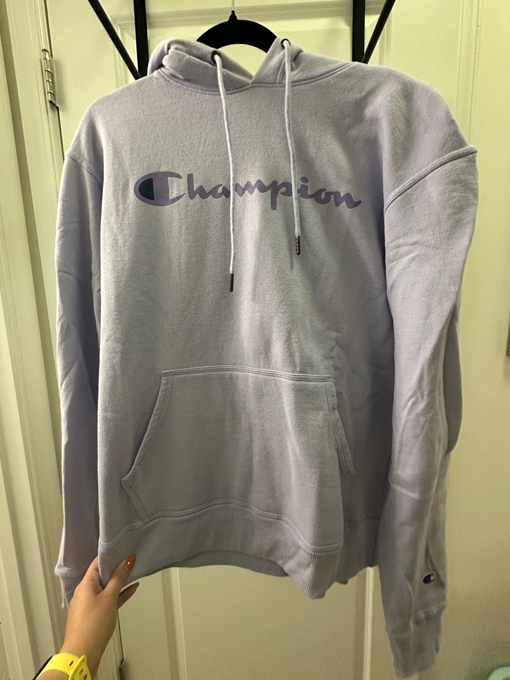 Champion Men’s Lavender Crewneck Hoodie with Script Logo